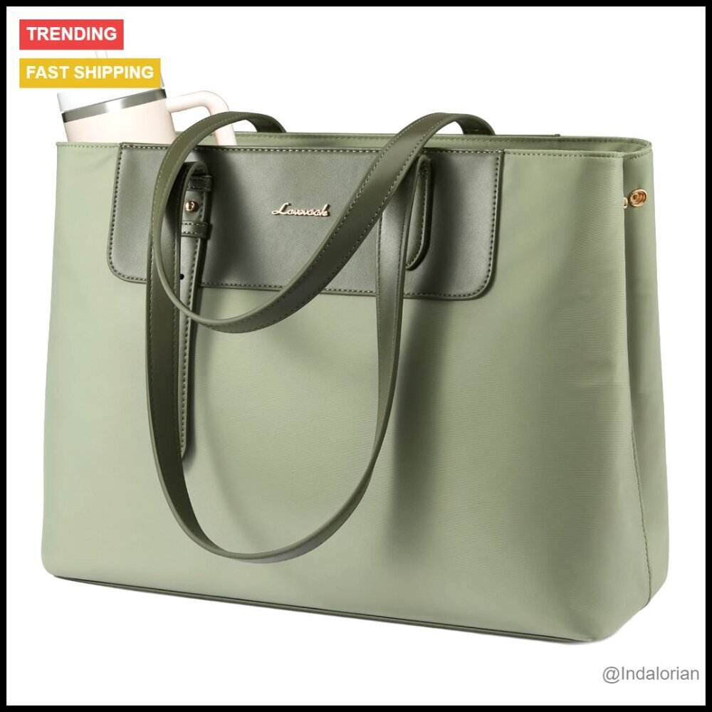 Water-Resistant Laptop Tote Bag Large Capacity Work Travel Nylon PU Modern